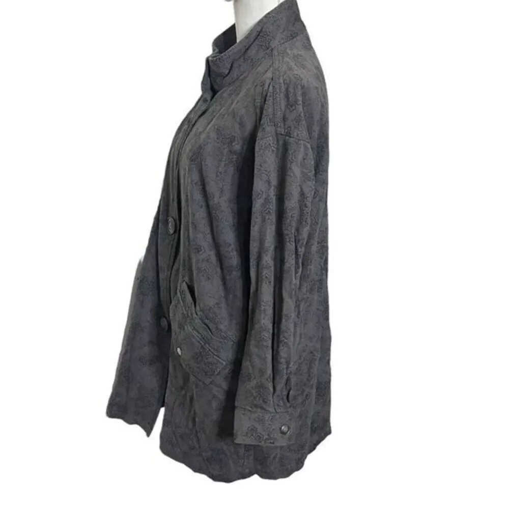 Free People Jacquard‎ Utility Jacket Women's Size XS Gray Printed Boho Oversized